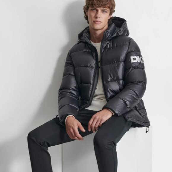 DKNY Men's Water Resistant Hooded Puffer Durable Cold Weather Jacket hip hop XL - Picture 2 of 5